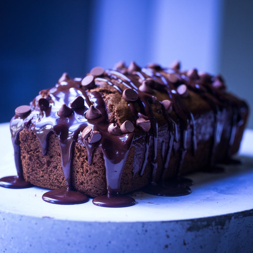 Freshly baked banana chocolate bread on a cooling rack with chocolate chips and bananas on the side